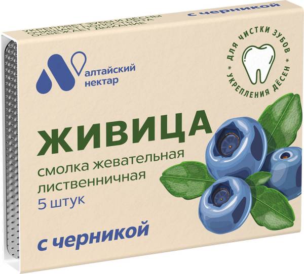 Изображение товара Смолка жевательная Живица с черникой, Алтайский нектар, 5 шт. Смолка жевательная Живица с черникой, Алтайский нектар, 5 шт. фотография