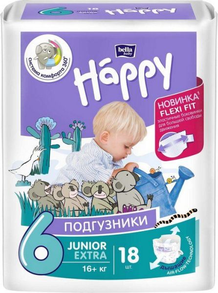 Изображение товара Подгузники Bella Happy Юниор экстра 16кг+ 18шт Подгузники Bella Happy Юниор экстра 16кг+ 18шт фотография